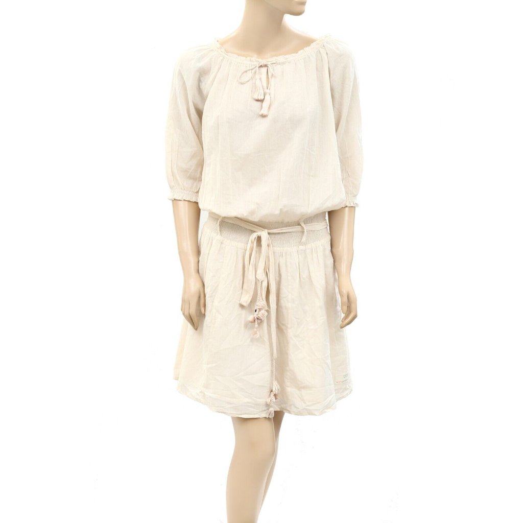 Odd Molly Anthropologie Solid Smocked Mini Dress Ruffle Peach Cotton S-1